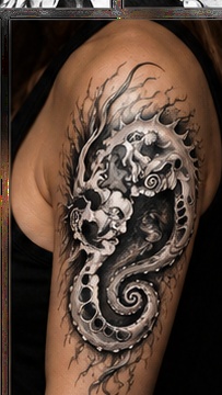 Black and white tattoo on skin